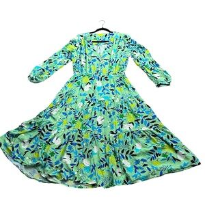 Floral Green Midi tiered Dress size L
